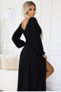  572-2 NELA shiny long gown with neckline and long sleeves - black 