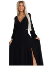  572-2 NELA shiny long gown with neckline and long sleeves - black 
