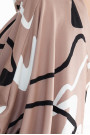  402-8 Batwing sleeveless comfortable dress with a neckline - beige with a black and white pattern 