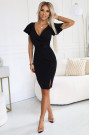  479-9 NINA elegant dress with envelope neckline, sleeve and belt - black 