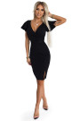  479-9 NINA elegant dress with envelope neckline, sleeve and belt - black 