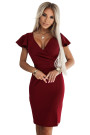  479-7 NINA elegant dress with envelope neckline, sleeve and belt - burgundy color 
