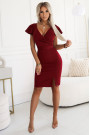  479-7 NINA elegant dress with envelope neckline, sleeve and belt - burgundy color 