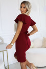  479-7 NINA elegant dress with envelope neckline, sleeve and belt - burgundy color 