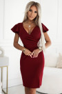  479-7 NINA elegant dress with envelope neckline, sleeve and belt - burgundy color 