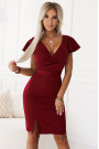  479-7 NINA elegant dress with envelope neckline, sleeve and belt - burgundy color 