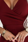  479-7 NINA elegant dress with envelope neckline, sleeve and belt - burgundy color 