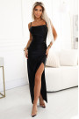  483-7 DIANE satin long dress with leg slit - black 