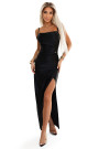  483-7 DIANE satin long dress with leg slit - black 