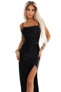  483-7 DIANE satin long dress with leg slit - black 