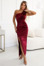  580-2 AURORA long satin one shoulder dress with roses - burgundy 