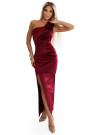  580-2 AURORA long satin one shoulder dress with roses - burgundy 