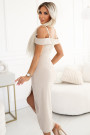  564-5 CALLIE Off-the-shoulder midi dress with neckline - light beige 