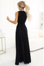  587-1 MONIQUE long exclusive dress with a neckline and a leg slit - black with glitter 