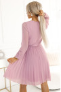  313-16 ISABELLE Polish pleated dress with long sleeves and neckline - powder pink 