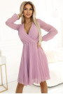  313-16 ISABELLE Polish pleated dress with long sleeves and neckline - powder pink 