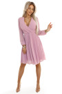  313-16 ISABELLE Polish pleated dress with long sleeves and neckline - powder pink 