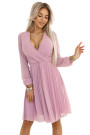  313-16 ISABELLE Polish pleated dress with long sleeves and neckline - powder pink 