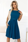  311-17 LILA Classic pleated dress with short sleeves and a belt - sea color 