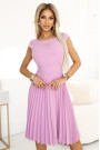  311-18 LILA Classic pleated dress with short sleeves and a belt - heather color 
