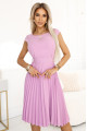  311-18 LILA Classic pleated dress with short sleeves and a belt - heather color 