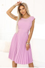  311-18 LILA Classic pleated dress with short sleeves and a belt - heather color 
