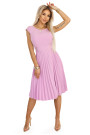  311-18 LILA Classic pleated dress with short sleeves and a belt - heather color 