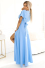  581-3 JENNIFER long dress with leg slit, sleeve and neckline - light blue 
