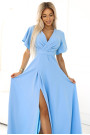  581-3 JENNIFER long dress with leg slit, sleeve and neckline - light blue 