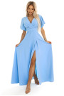  581-3 JENNIFER long dress with leg slit, sleeve and neckline - light blue 