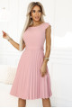  311-19 LILA Classic pleated dress with short sleeves and a belt - powder pink 