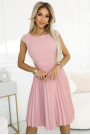 311-19 LILA Classic pleated dress with short sleeves and a belt - powder pink 