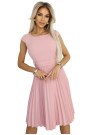  311-19 LILA Classic pleated dress with short sleeves and a belt - powder pink 
