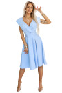  348-12 SCARLETT - flared midi dress with envelope neckline and belt - light blue 
