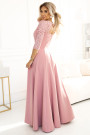  309-13 AMBER elegant long lace dress with a neckline - powder pink 