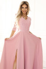  309-13 AMBER elegant long lace dress with a neckline - powder pink 