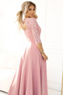  309-13 AMBER elegant long lace dress with a neckline - powder pink 
