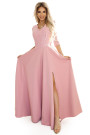  309-13 AMBER elegant long lace dress with a neckline - powder pink 