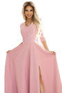  309-13 AMBER elegant long lace dress with a neckline - powder pink 
