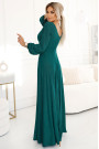  572-4 NELA shiny long dress with neckline, long sleeves and leg slit - green 