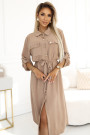  531-3 Midi shirt dress with gold buttons and ties - MOCHA MOUSSE 