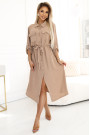  531-3 Midi shirt dress with gold buttons and ties - MOCHA MOUSSE 