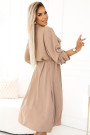  531-3 Midi shirt dress with gold buttons and ties - MOCHA MOUSSE 