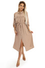  531-3 Midi shirt dress with gold buttons and ties - MOCHA MOUSSE 