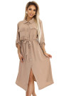  531-3 Midi shirt dress with gold buttons and ties - MOCHA MOUSSE 