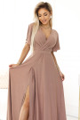  581-4 JENNIFER shiny long dress with sleeves and neckline - mocha mousse with glitter 
