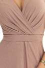  581-4 JENNIFER shiny long dress with sleeves and neckline - mocha mousse with glitter 