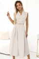  596-1 Elegant midi shirt dress with gold buttons and belt - beige 