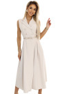  596-1 Elegant midi shirt dress with gold buttons and belt - beige 