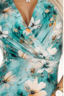  379-4 BOYKA Fitted dress with an envelope neckline - beige flowers on a turquoise background 